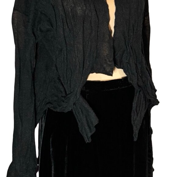 All Saints Black Cardigan SZ M Crinkle Metallic Goth Contemporary Minimalist - Picture 4 of 14